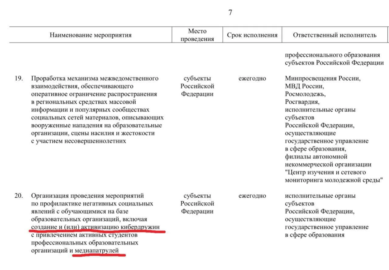 Правительство собирается привлечь учащихся колледжей и техникумов к выявлению «негативного контента» в социальных сетях; сеть подобных кибердружин хотят развернуть по всей стране к 2030 году.