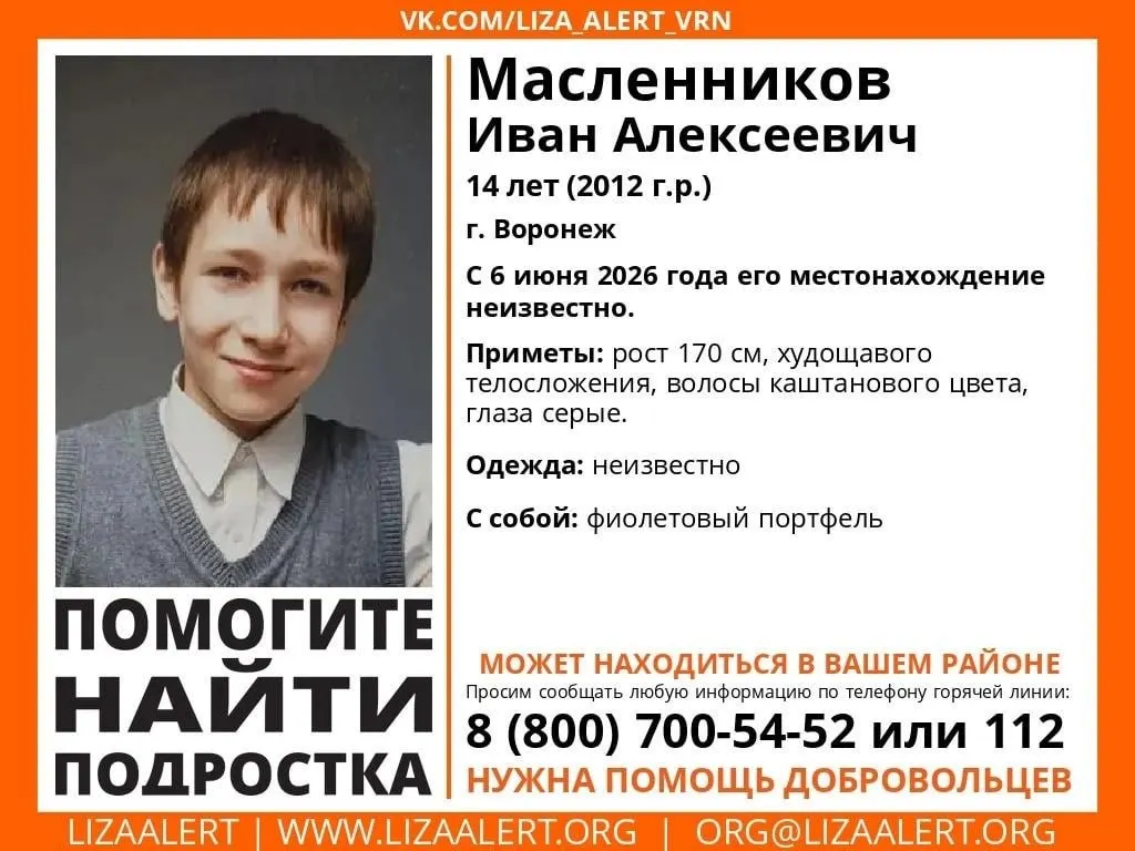 Иван Масленников исчез 6 июня. Полиция и волонтёры просят сообщать любую информацию по горячей линии или в службу 112.