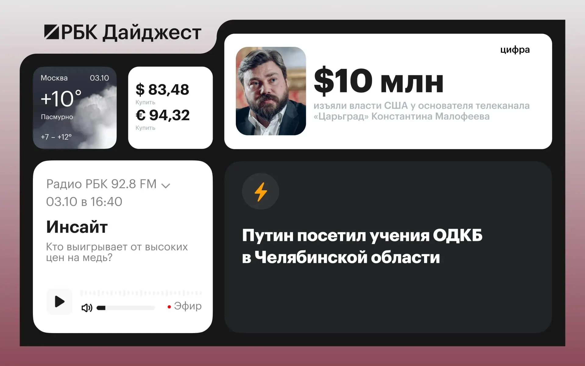 Ключевые события дня: визит Путина на учения ОДКБ в Челябинской области, санкции против российских компаний, экономические инициативы и судебные решения.